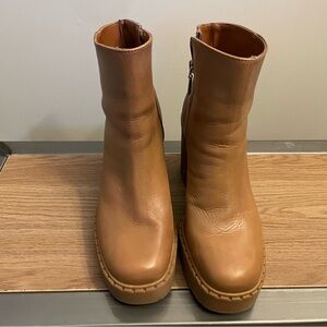 SCHUTZ Britt Leather Bootie - 8.5, Brown Leather